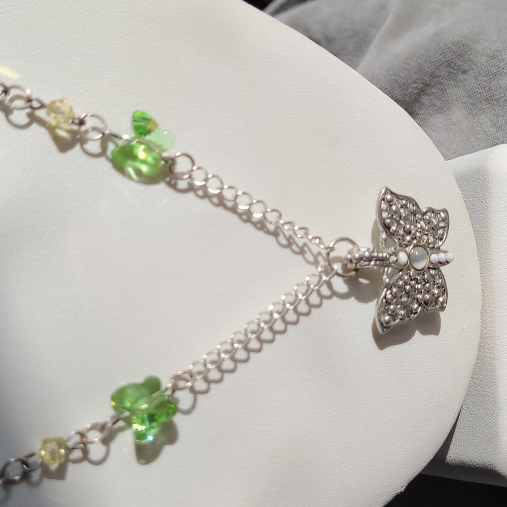 2/$22 Handmade 925 Silver Plated Chain, Butterfly Pendant and Swarovski Crystals
